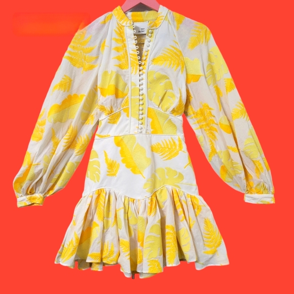 Acler Bastia Yellow long sleeves Mini Dress Size 4 - Picture 4 of 16
